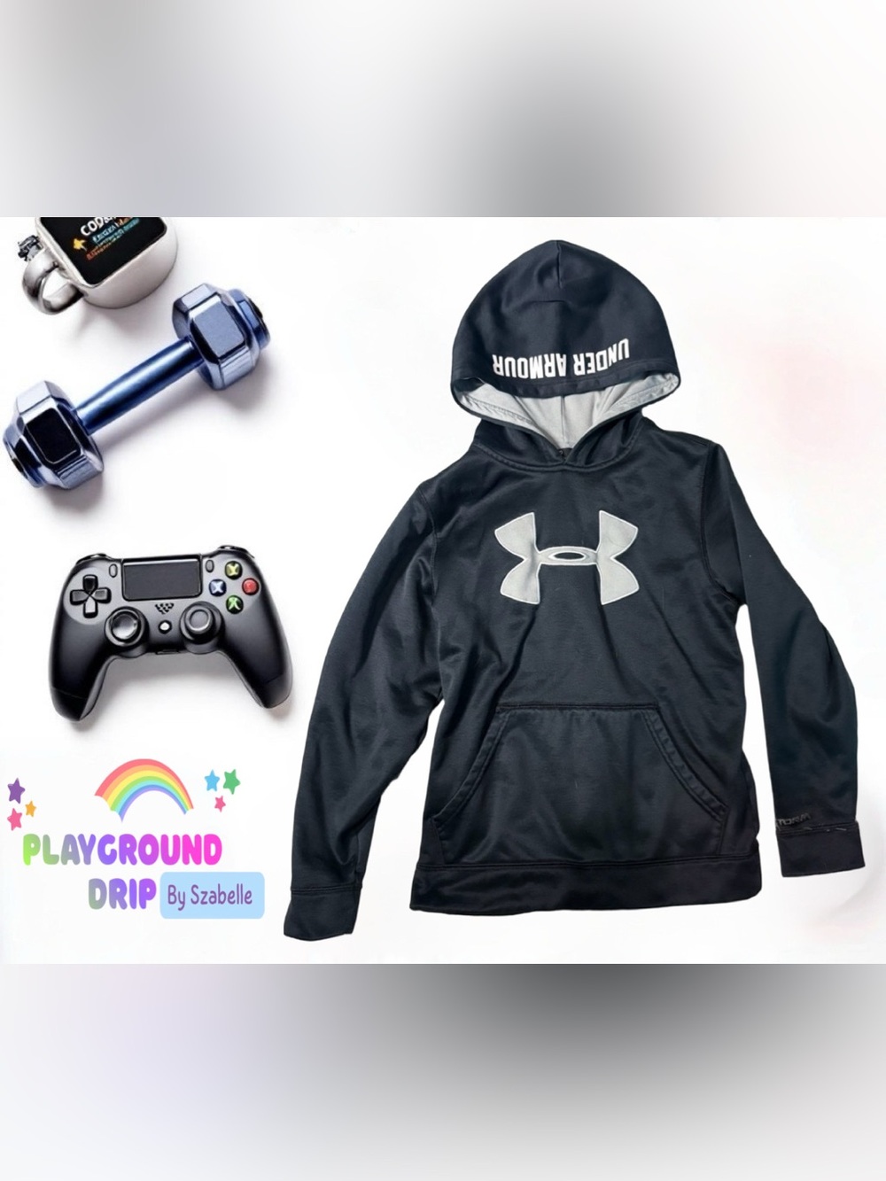 Under Armour Black Hoodie with Silver Logo and Lined Hood